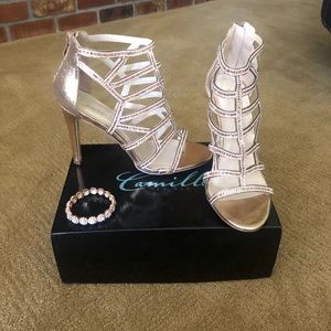 Camille La Vie Champagne Heels & Bracelet